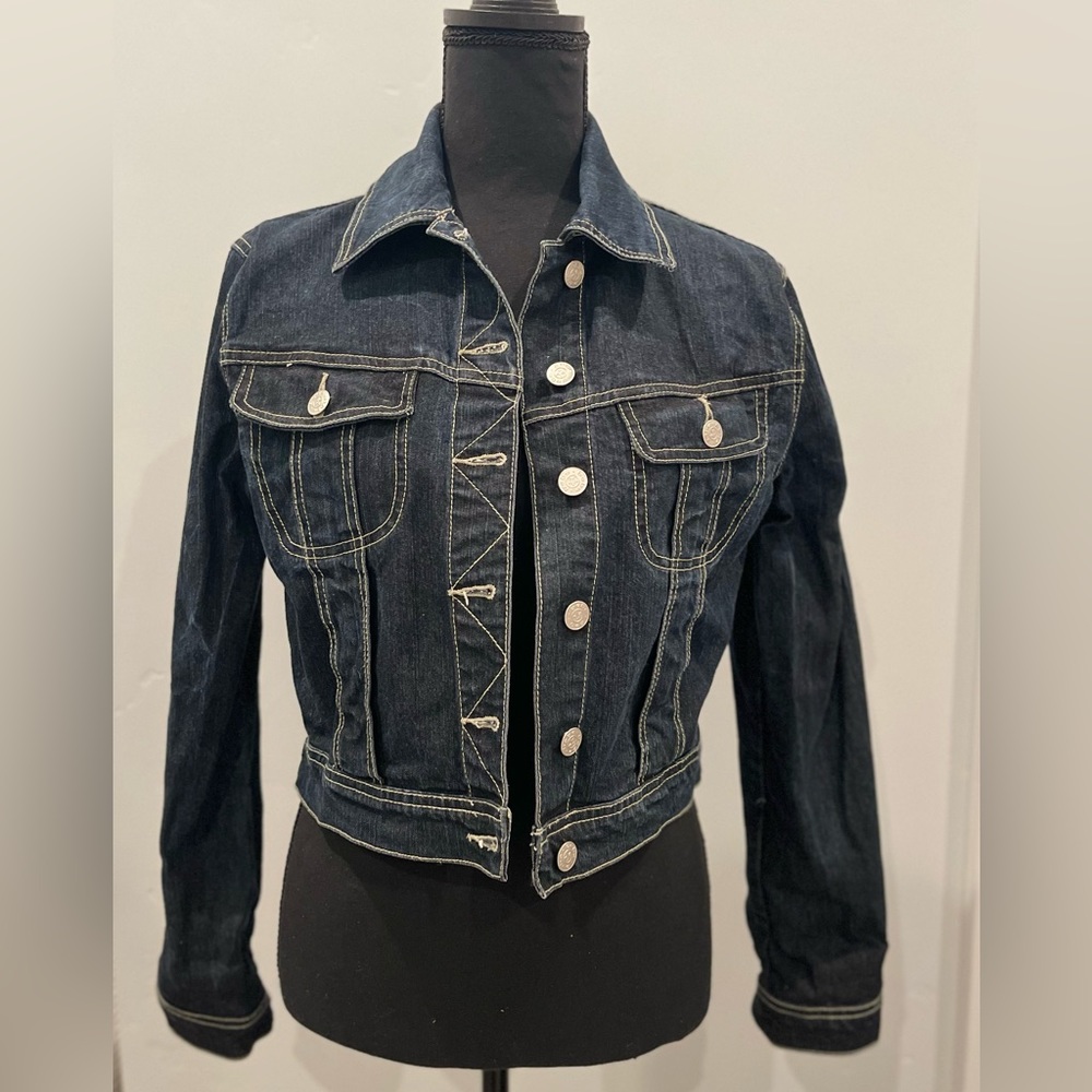 BEBE Cropped Dark Denim Jean Jacket Small